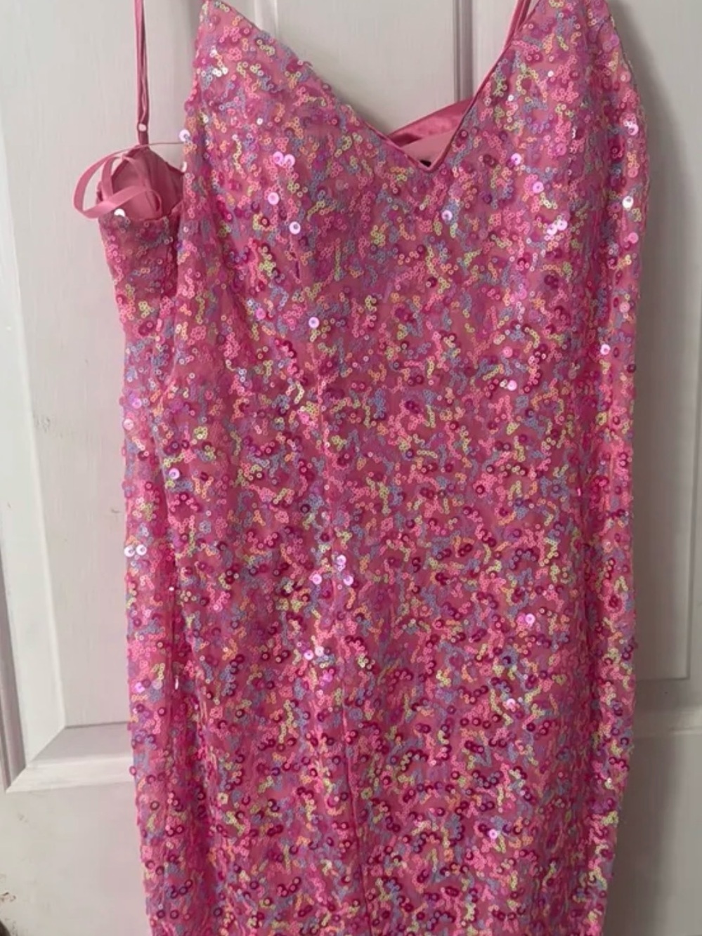 Sequin Pink Mini Dress with Spaghetti Straps